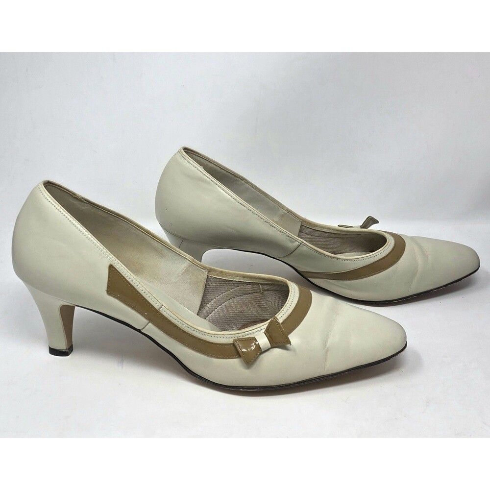Fanfares Connie VTG 50s Mod Bandstand Bone Babydoll Bow Pumps, Box Size 10 B/AA - Picture 3 of 16